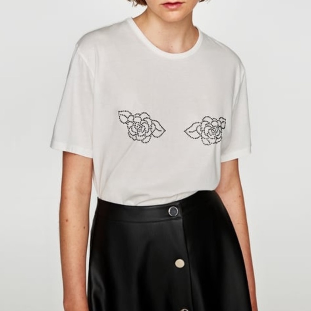 Zara Black Rhinestones Appliqué Tee